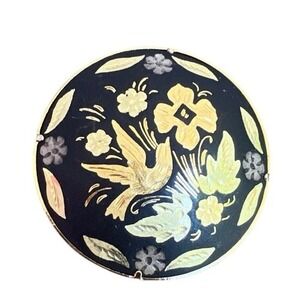 Vintage Damascene Brooch 18k or 24k Gold injected into Iron‎ Bird Floral Spain